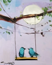 Jose Trujillo Fine Art PRINT 16x20" Collectible Artist Birds Swing Whimsical