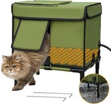 Dewproof Heated Cat House for Outdoor, Insulated Army Green 16.5"x12.5"x17.7" 