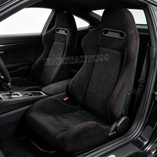 1 Pair Universal Car Racing Seats Reclinable Bucket Seat Black Suede With Slider 1 Pair Universal Car Racing Seats Reclinable Bucket Seat Black Suede With Slider