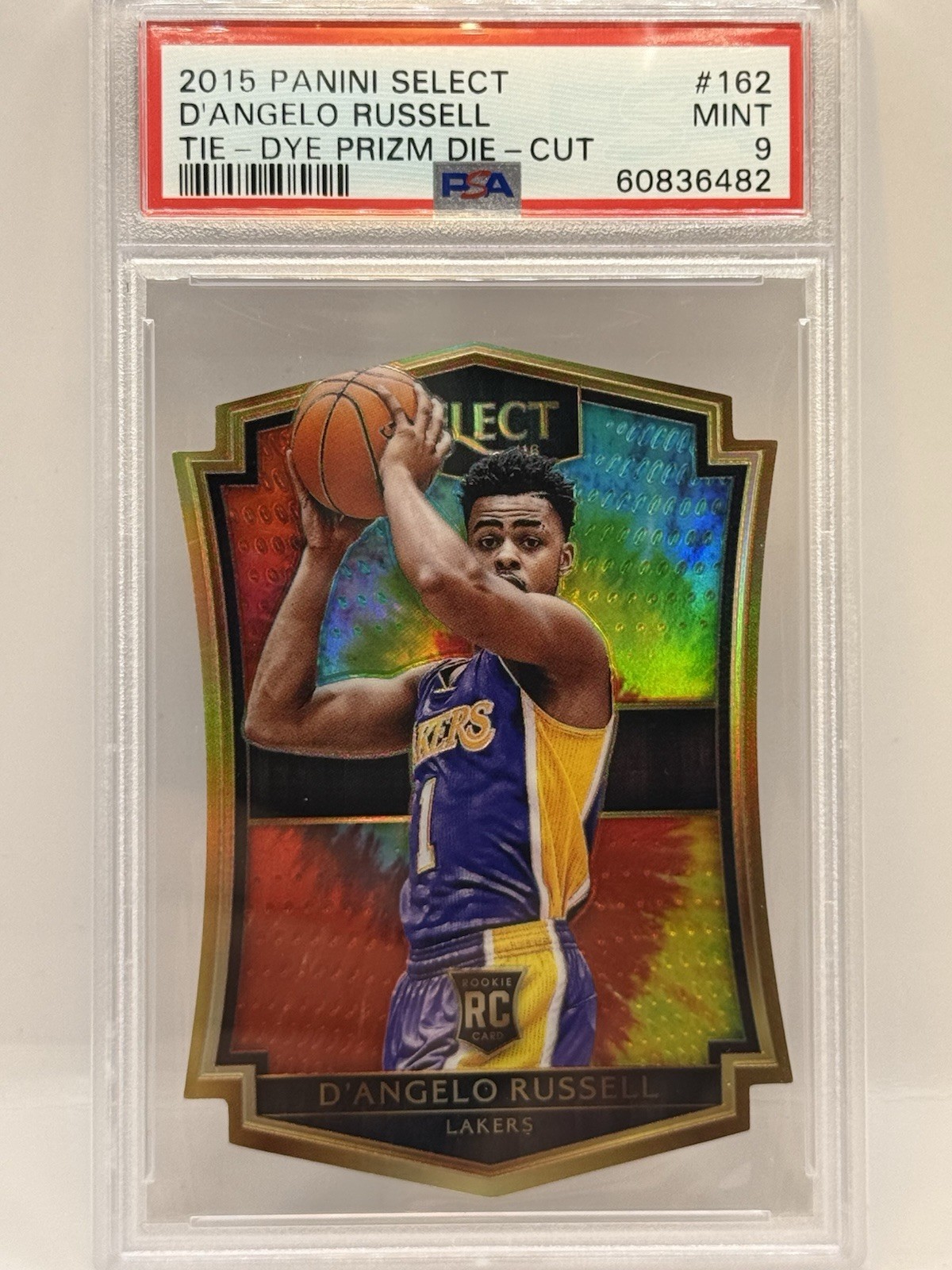 D'ANGELO RUSSELL 2015 PANINI SELECT #162 TIE DYE DIE CUT PRIZM /25 ROOKIE PSA 9