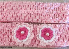 CLOSEOUT 6 6 NEW SETS SOLID COLOR CROCHET STRETCH HEADBAND 2 x FLOWERS 1 1/2"