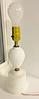 Vintage HOBNAIL white MILK GLASS & brass MCM Table Lamp retro light Fenton style