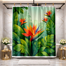 Tropical Botanical Shower Curtain 70x70 Polyester Woven Leaves Bath Decor