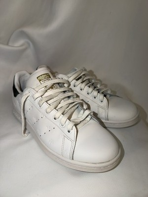 adidas Stan Smith White Black Leather Logo Print Low Top Sneakers F97369