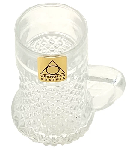 Vintage Oberglas Austria Mini Glass Mug Toothpick Holder 2.75" Label