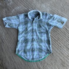 VINTAGE GREEN BUTTON UP SHIRT PLAID SURF SKATE LOOSE SUMMER FITS MEDIUM 80S