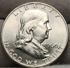 1960 D Franklin Half Dollar, 90% Silver, Choice BU Uncirculated, F-6012d