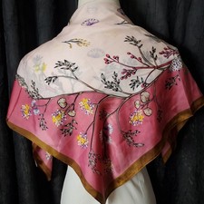 Silky Satin Scarf PINK OCEAN SHELLS Floral Reef SQUARE 28"