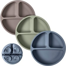 Baby Suction Plates 3 Pack with Lids Silicone