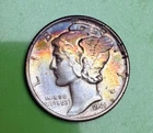 1941 D Silver Mercury Dime, Colorful Rainbow Album Toning--See Video