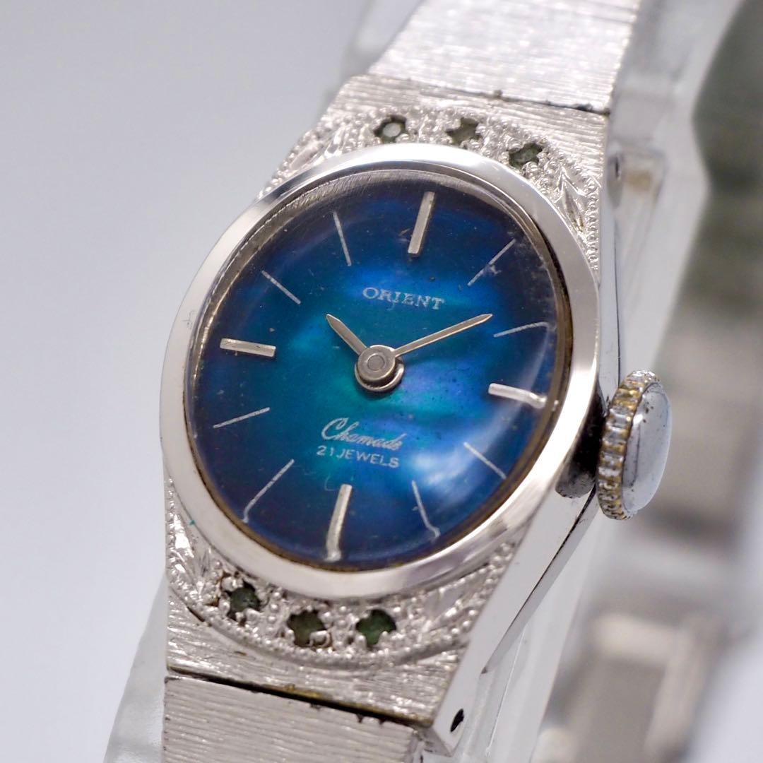 ORIENT 535 Working Blue Shell Hand Wind Wristwatc… - image 6