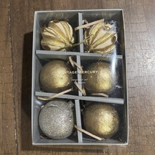 Box 6 Mixed Large 3  Ball Christmas Tree Ornaments 5 Gold 1 Silver Glitter Read