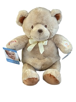 VTG Carter s Tan Teddy Bear Plush Baby Soft Basics Yellow Bow NWT 2003 READ