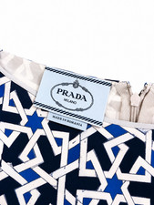 PRADA Milano Blue Geometric Print Silk Dress Women’s Short Sleeve Italy Luxury D