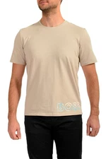 Hugo Boss Men's Beige Logo Print Stretch Short Sleeve T-Shirt US M IT 50