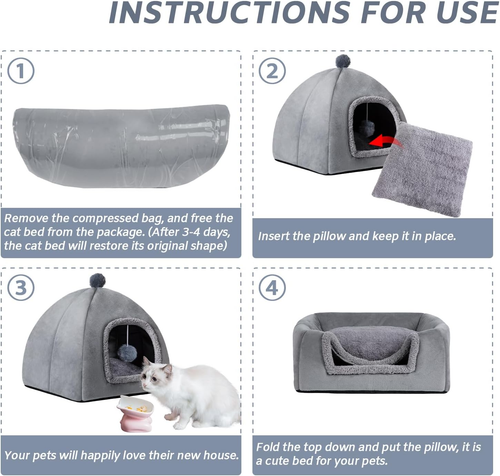 Cat Bed Cave for Indoor, Suitable for Cat Dome Bed, Hideaway Bed for Indoor Cats - Picture 4 of 12
