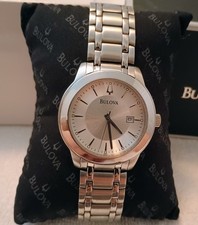 Bulova Men's Watch, Quartz, Silver Dial Date