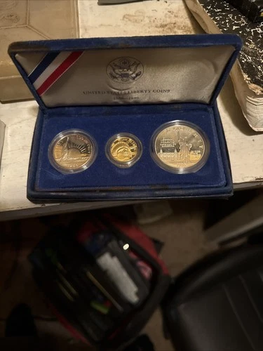 1986 US Liberty 3 Coin (Silver, Gold & Clad) Proof Set in original packaging