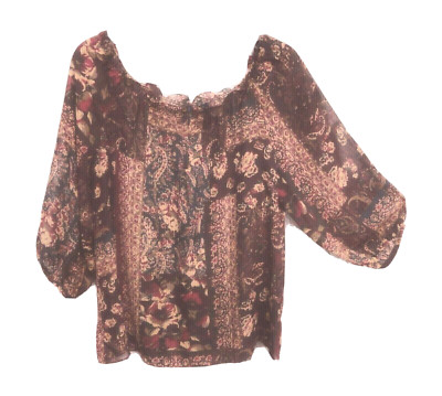 XL CHAPS 2 PC CHIFFON CREPE DE CHINE KEYHOLE FRONT RUFFLE BOHO BLOUSE TOP/CAMI
