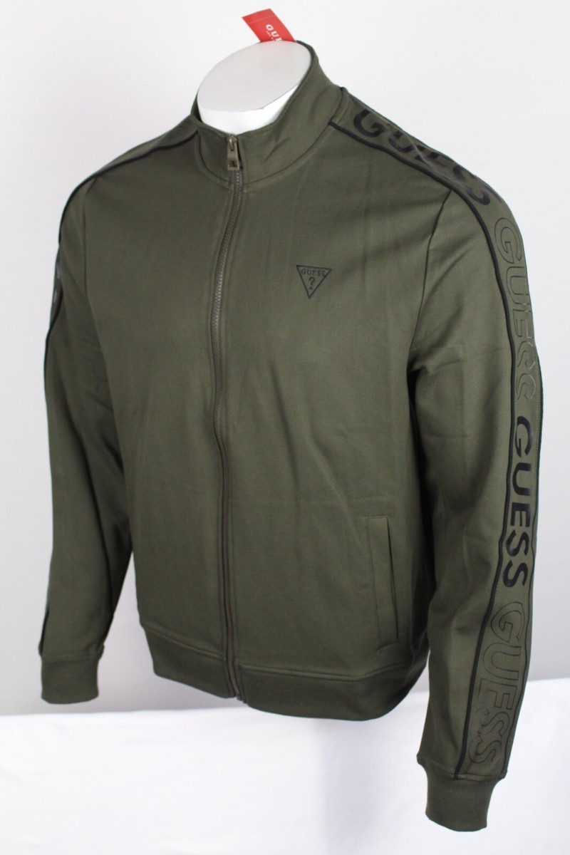 Guess Jeans Men's Don Logo Tape Bomber Jacket Full Zip Mud Pie Green