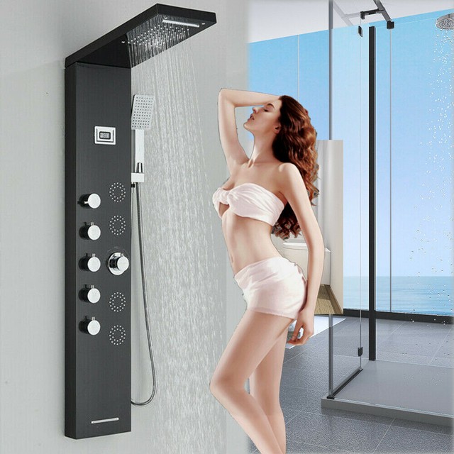 Negro Columna l ducha con grifo mezclador masaje ducha de lluvia | online en eBay