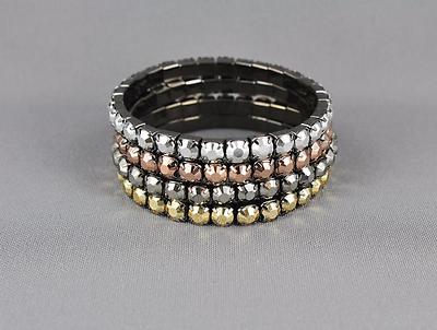 metallic stretch bracelet stack set of 4 faceted rhinestones dark grey setting