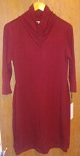 Calvin Klein Women's Dark Red/Burgundy Shift Dress Mock Neck Belted Size Medium