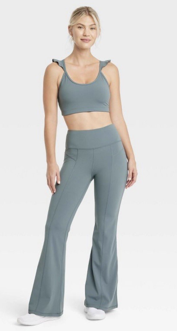 JoyLab Women's L Large Sports Bra Storm Gray Ruffle Strap Racerback