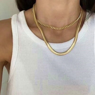 Damen Kette Schlangenkette Gold Vergoldet 18 Karat 56 cm K344
