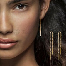 Hypoallergenic Sterling Silver Gold Party Threader Drop Dangle Fashion Earrings