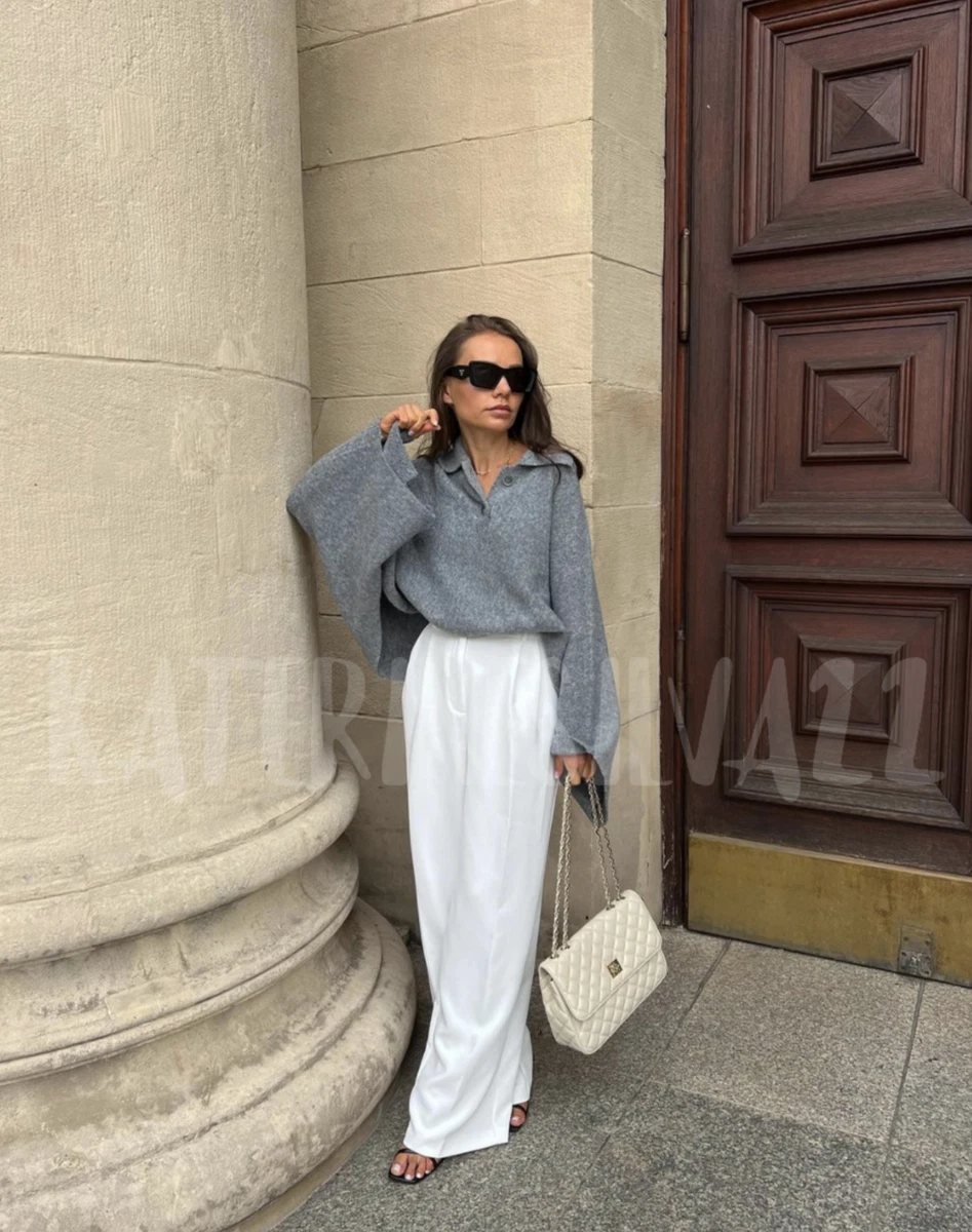 ZARA FEMME NEUVE SS23 CAPE TRICOT E GRISE AVEC COL POLO REF 6873 116 VENTE