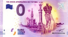 PORTUGAL Fatima, 100 ans apparitions, 2017, Billet Euro Souvenir