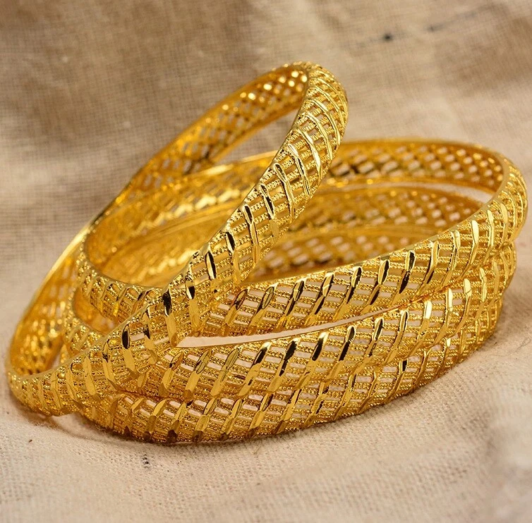 Sin cordones italianos para mujer de oro 18k sobre plata pequeños de 2,5" de diámetro Brazalete relleno D736 Foto 2 de 4