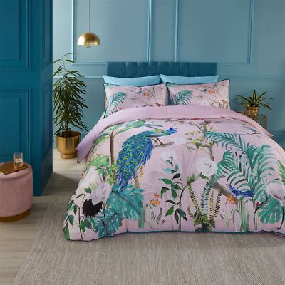 Bettbezug Set 100% Baumwolle Pfau Dschungel von Soiree in Rosa