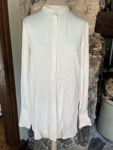 Schumacher 100 % Seide Tunika cremefarben cremefarben cremefarben weiß Knopfleiste Bluse geschlitzt hinten med. - Bild 3 von 15