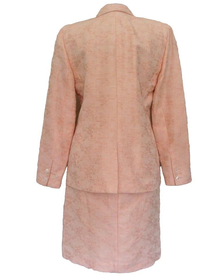 Vintage Oscar De La Renta Suit Size 8 Women Peach Damask Linen Blend - Image 3 of 4