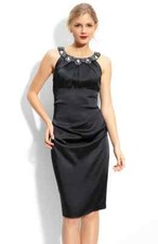 Suzi Chin for Maggy Boutique Embellished Stretch Satin Dress Sz 2 Black