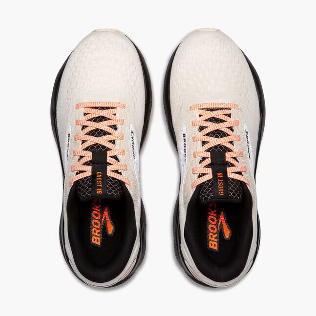 Brooks Ghost 16 Women's roadrunning shoes 4 Widths, Ecru/Orange/Black