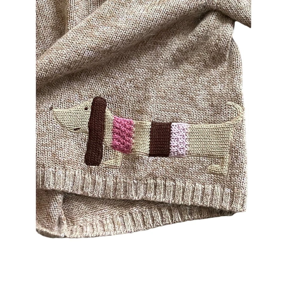 Cardigã suéter Jacadi marrom rosa lã mistura mohair meninas 12 anos Dachshund cachorro G - Imagem 3 de 4