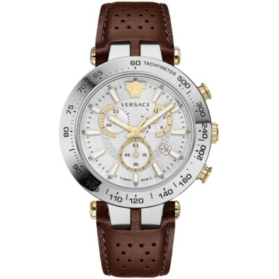Versace V-Race Chronograph Watch Brown Leather Strap VEJB00122 New in Box