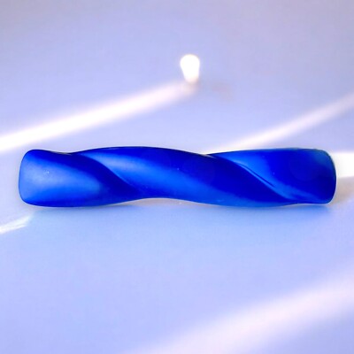 Czech Glass Brooch Blue Satin Glass Art Deco Twist Bar Pin Vintage