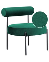 Sessel Rund Samt SmaragdgrüN Niedrige Lehne Schwarze Metallbeine Retro Alpha
