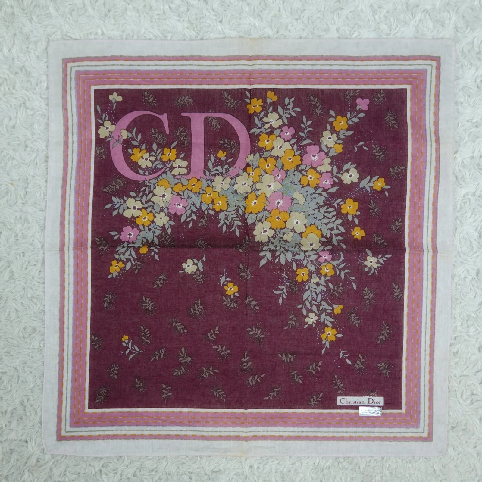 Foulard foulard carré coton poche fleur rouge CHRISTIAN DIOR 17,5