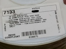 Alpha 7133 #18awg Tinned Copper Hook-Up Wire REW-XLPVC MIL-W-16878E YELLOW /50ft