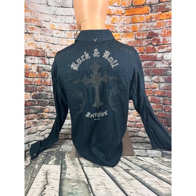 Fender Custom Shop Da Vinci Mens Large Black Rock Roll Religion Embroidered