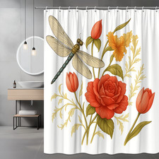 Botanical Dragonfly Shower Curtain - Vibrant Floral Design