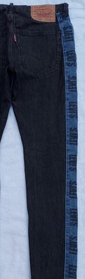 LEVI'S LOBALL Stack Slim Tapered Black Jeans Blue Stripe BIG E Meas 34x35 Tag 33