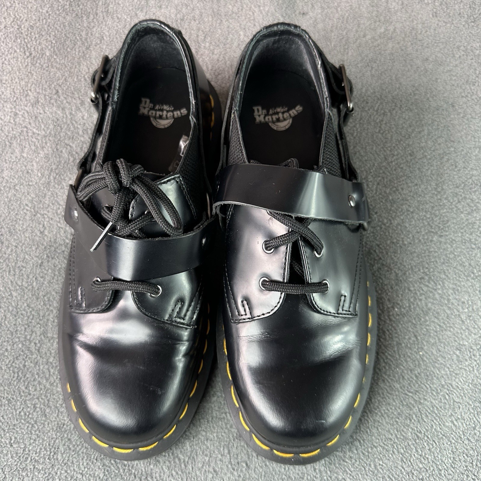 SAOLA Stivali donna Dr Martens Henree stringati fibbia derby neri pelle liscia taglia 7