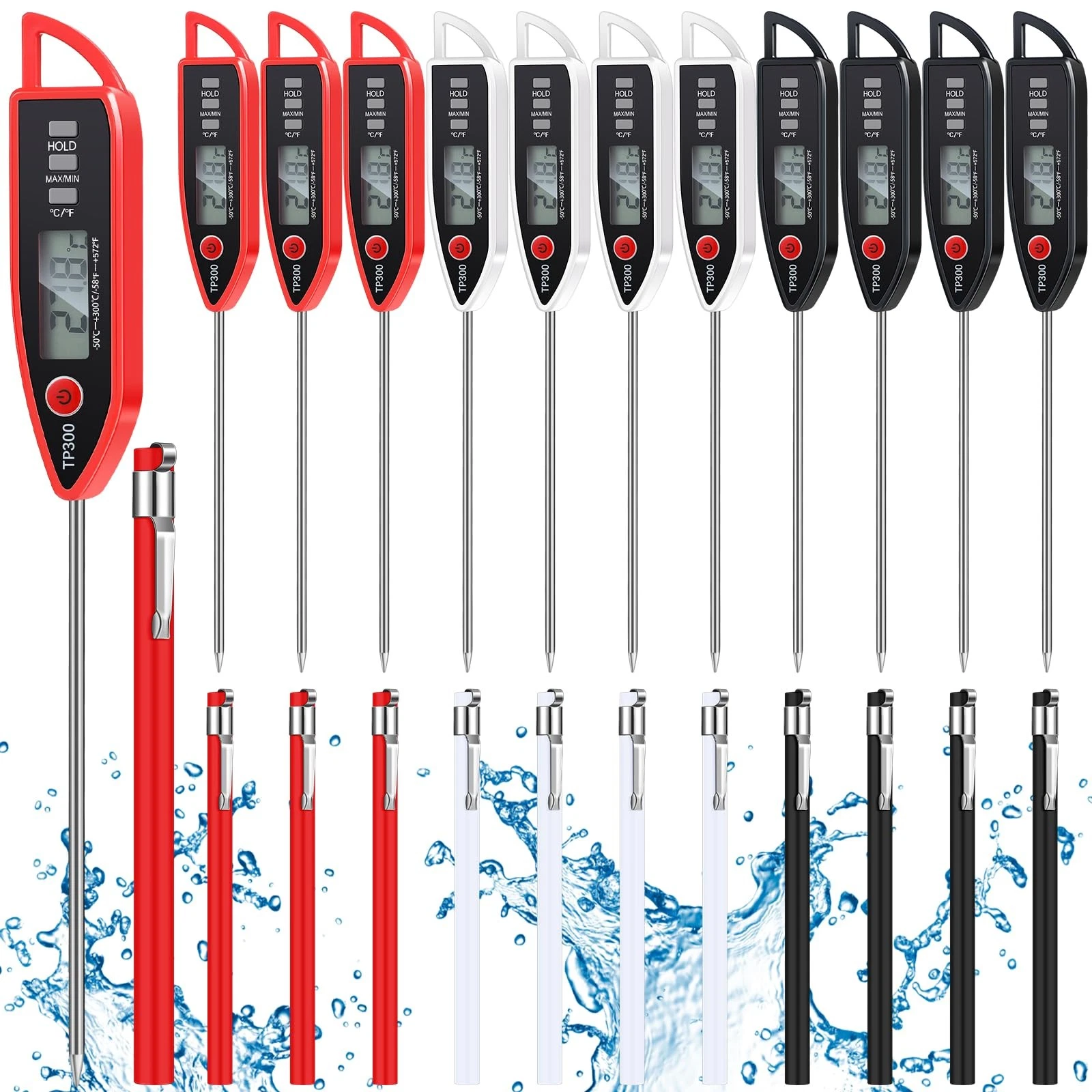 12 Set Waterproof Food Thermometer for Water, Liquid, Candle and Cooking Digi...