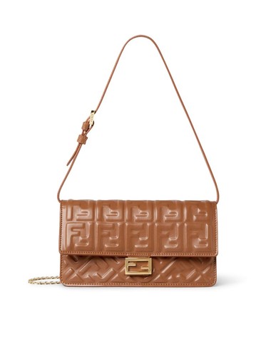 FENDI Baguette $1750 Seller Brown Leather Chain Wallet New & Authentic